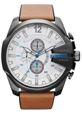 Diesel DZ4280 Mega Chief Chronograph Men's Watch – White Dial & Brown Leather Strap