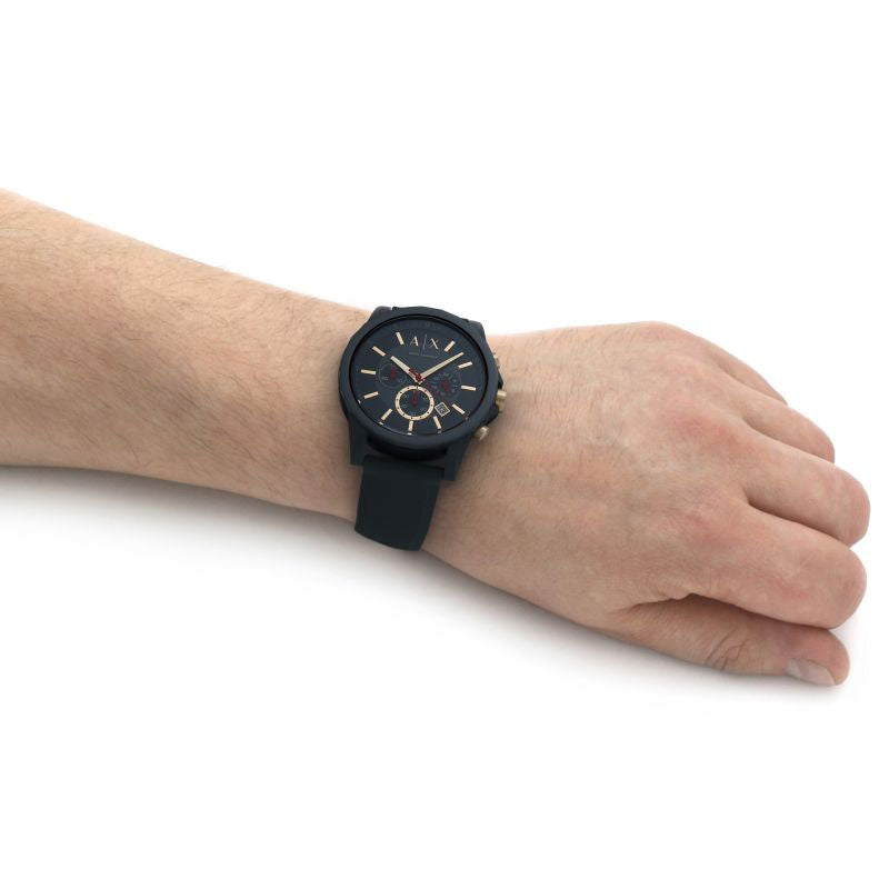 Armani Exchange Outerbanks AX1335 Men's Chronograph Watch – Blue Dial with Blue Silicone Strap