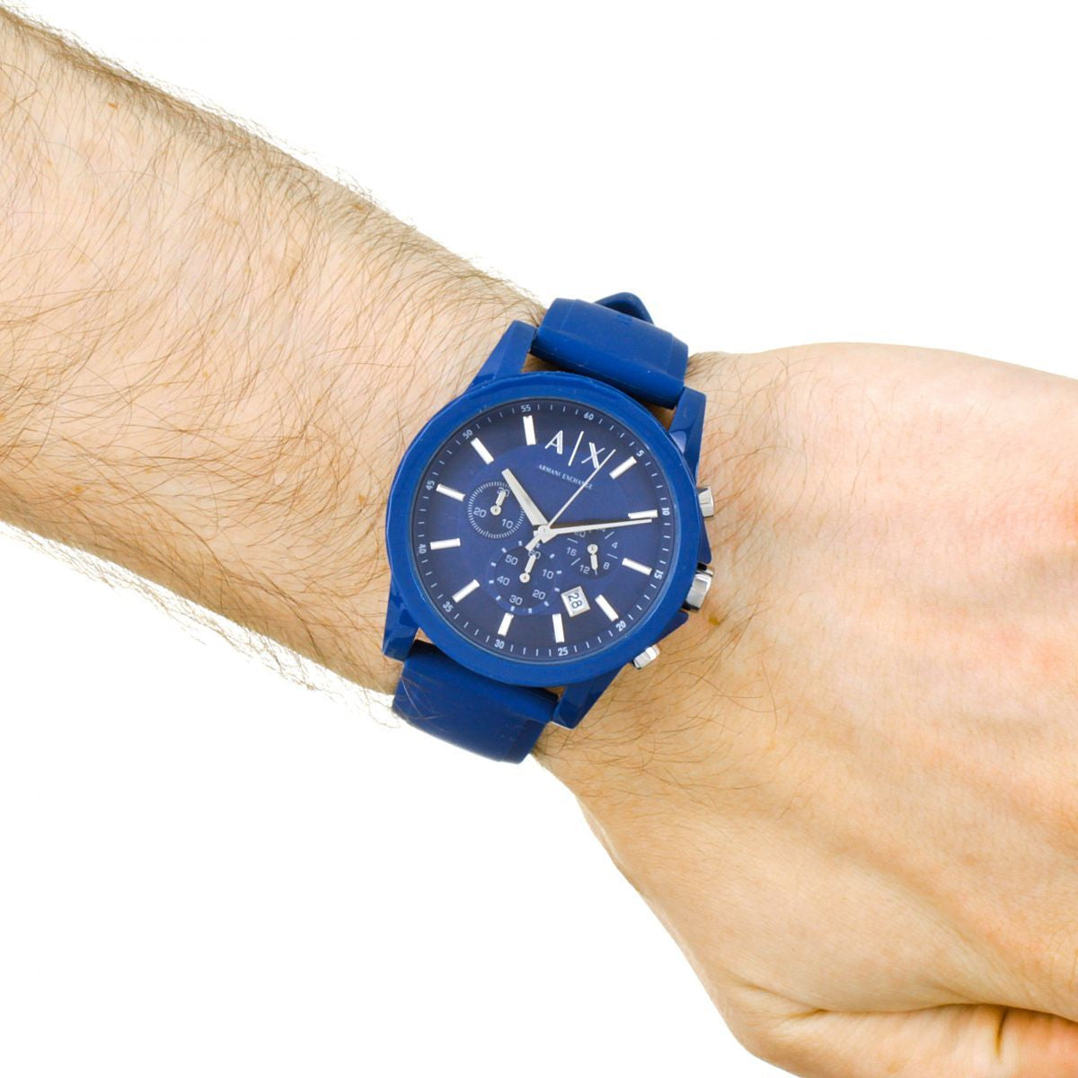 Men's Armani Exchange Outerbanks Chronograph Watch AX1327 – Blue Dial with Blue Silicone Strap