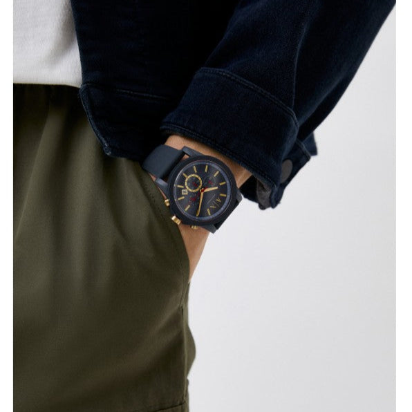 Armani Exchange Outerbanks AX1335 Men's Chronograph Watch – Blue Dial with Blue Silicone Strap