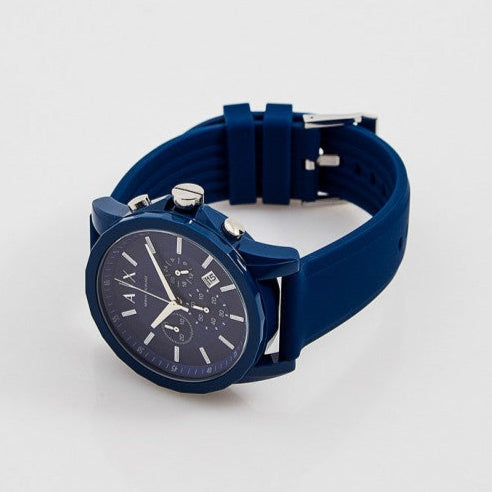 Men's Armani Exchange Outerbanks Chronograph Watch AX1327 – Blue Dial with Blue Silicone Strap