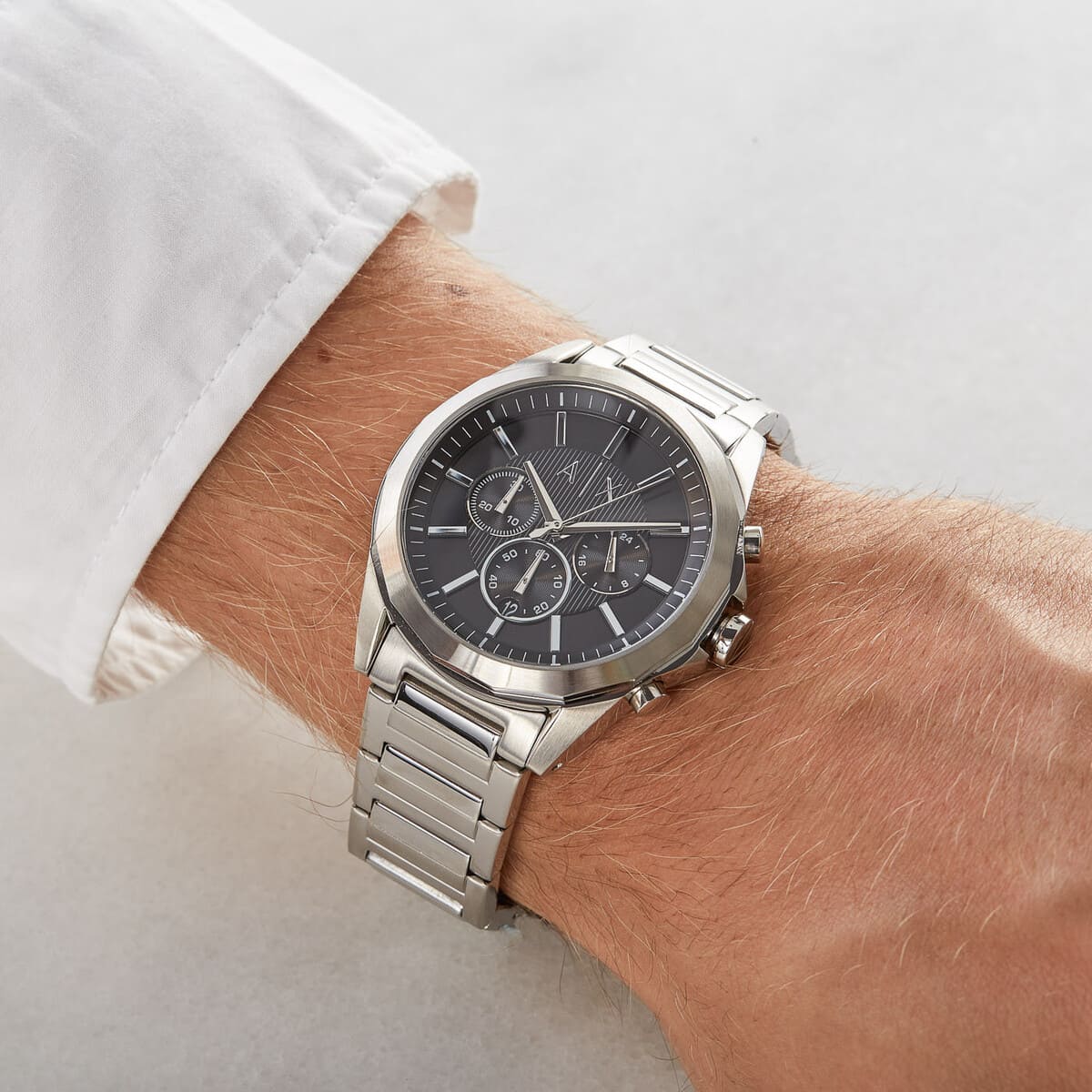 Armani Exchange Drexler AX2600 Men's Chronograph Watch – Black Dial with Silver Stainless Steel Strap