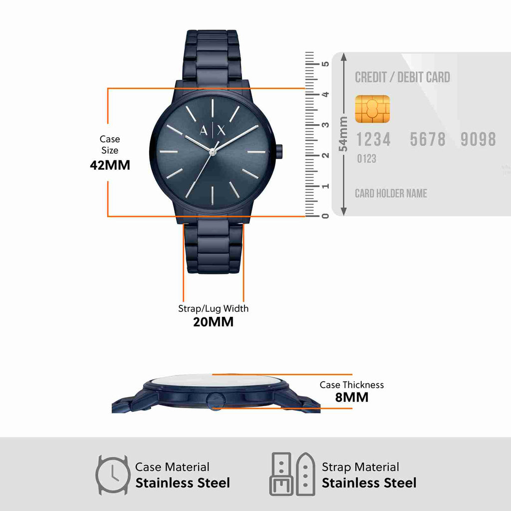 Armani Exchange Cayde AX2702 Men's Analog Watch – Blue Dial with Matching Blue Stainless Steel Strap