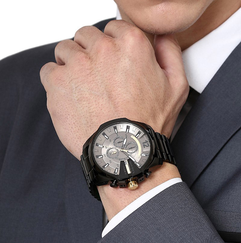 Diesel DZ4479 Mega Chief Chronograph Men's Watch – Grey Dial & Black Steel Strap