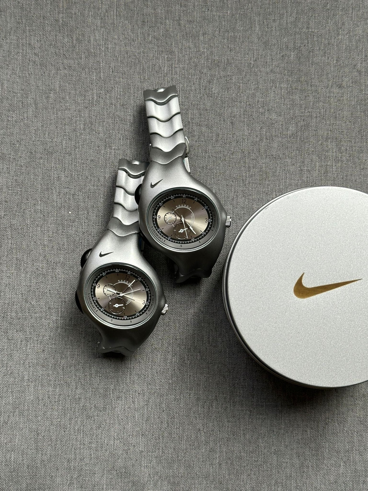 Nike Triax Chronograph Watch Matte Silver – Vintage Grey Stainless Steel Sports Watch, Rare Collectible Timepiece