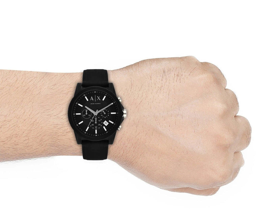 Armani Exchange Outerbanks AX1326 Men's Chronograph Watch – Black Dial with Black Silicone Strap