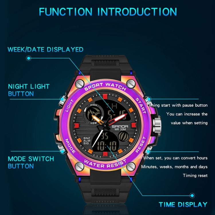 SANDA739  Watch Plate Chao Male Watch Male Student Fashion Trend Multi Functional Digital Waterproof Electronic Meter