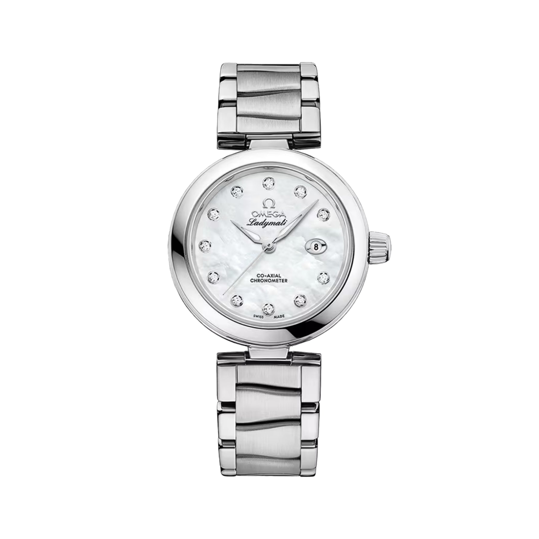 OMEGA De Ville Ladymatic 34mm - White, Mother-of-Pearl w/ Diamonds on Bracelet
