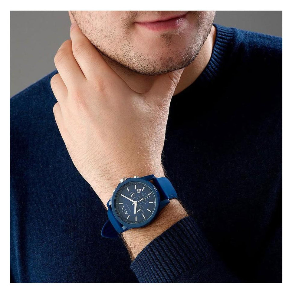 Men's Armani Exchange Outerbanks Chronograph Watch AX1327 – Blue Dial with Blue Silicone Strap