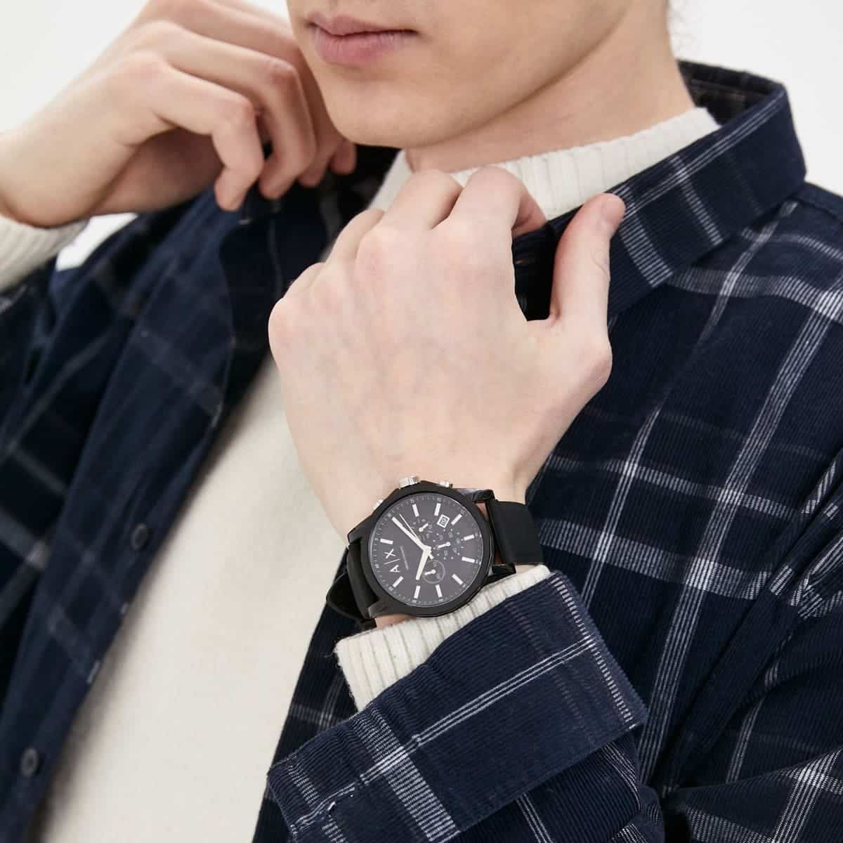 Armani Exchange Outerbanks AX1326 Men's Chronograph Watch – Black Dial with Black Silicone Strap