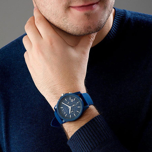 Men's Armani Exchange Outerbanks Chronograph Watch AX1327 – Blue Dial with Blue Silicone Strap