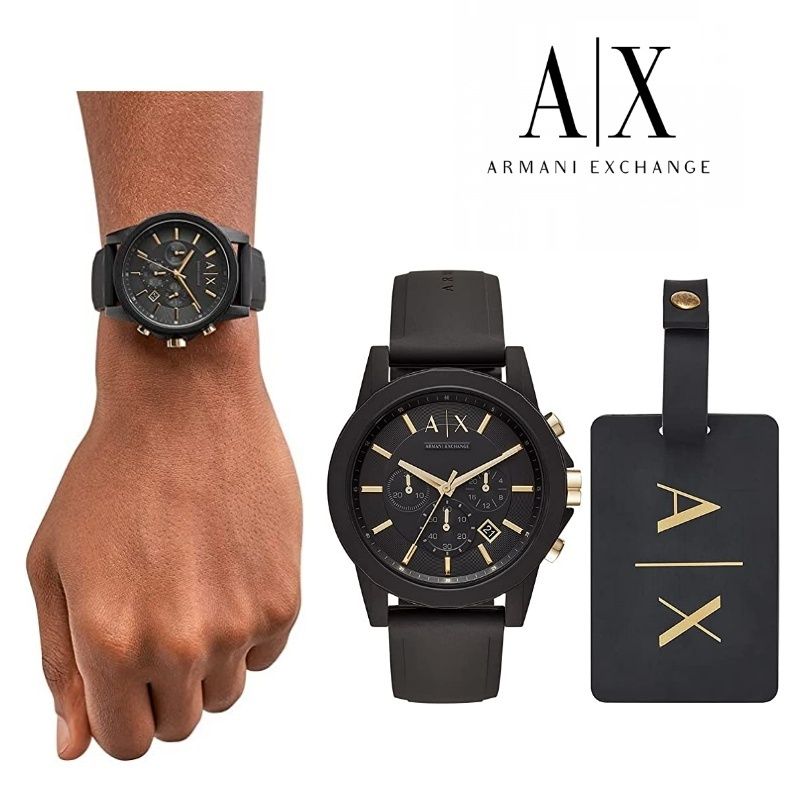 Armani Exchange Outerbanks AX7105 Men's Chronograph Watch – Black Dial with Black Stainless Steel Strap